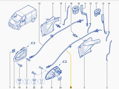 Câble de verrouillage 8050700QAE Neuf OE Renault Trafic II